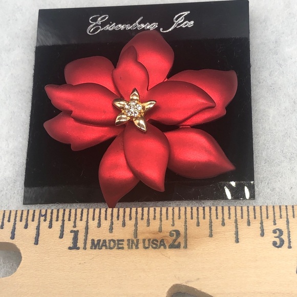Eisenberg Ice Vintage/New Red metallic Poinsettia pin - Picture 5 of 9